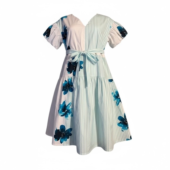 Christian Siriano Dresses & Skirts - C. Wonder by Christian Siriano XL Striped Floral Puff Sleeve Dress
